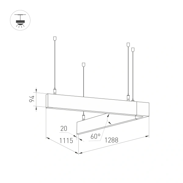 Светильник ALT-LINEAIR-ANGLE-60-FLAT-UPDOWN-DIM-1290x1115-85W Day4000 (BK, 100 deg, 230V) (Arlight, IP20 Металл, 3 года)