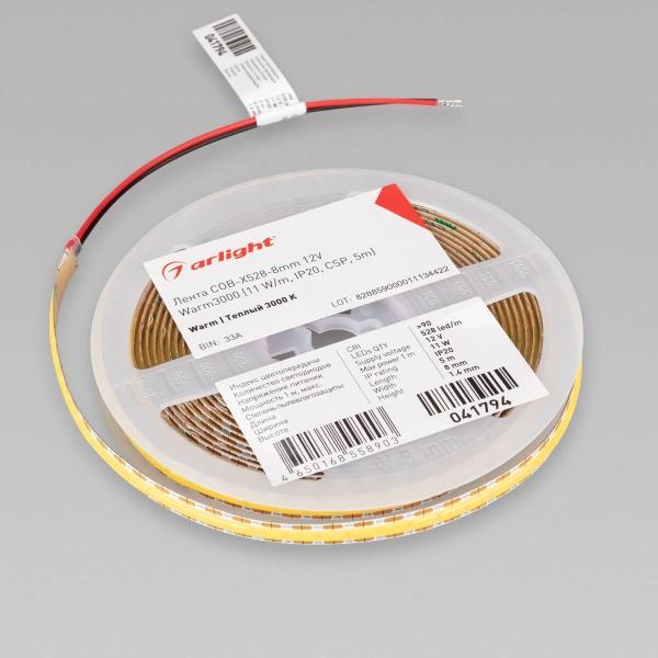 Светодиодная Лента COB-X528-8mm 12V Warm3000 (11 W/m, IP20, CSP, 5m) (Arlight, -)