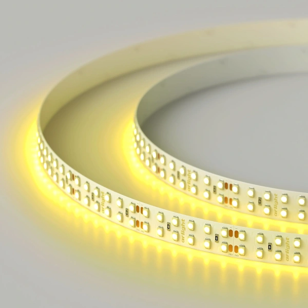 Светодиодная Лента RT 2-5000 24V Yellow 2x2 (3528, 1200 LED, LUX) (Arlight, 19.2 Вт/м, IP20)