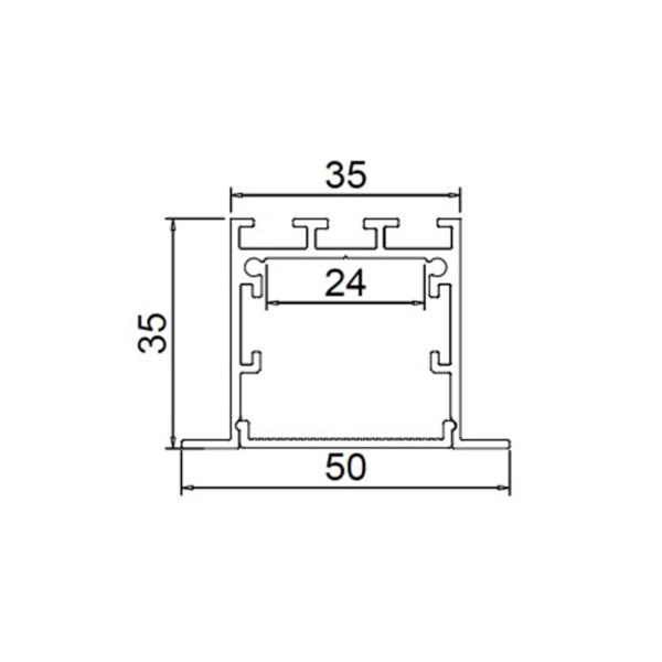 Алюминиевый профиль врезной CX-A017-R5 319 (2500x50/35x35мм с рассеивателем)