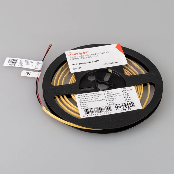 Светодиодная Лента COB-X420-4mm 24V Warm2700 (10 W/m, IP20, CSP, 5m) (Arlight, узкая)