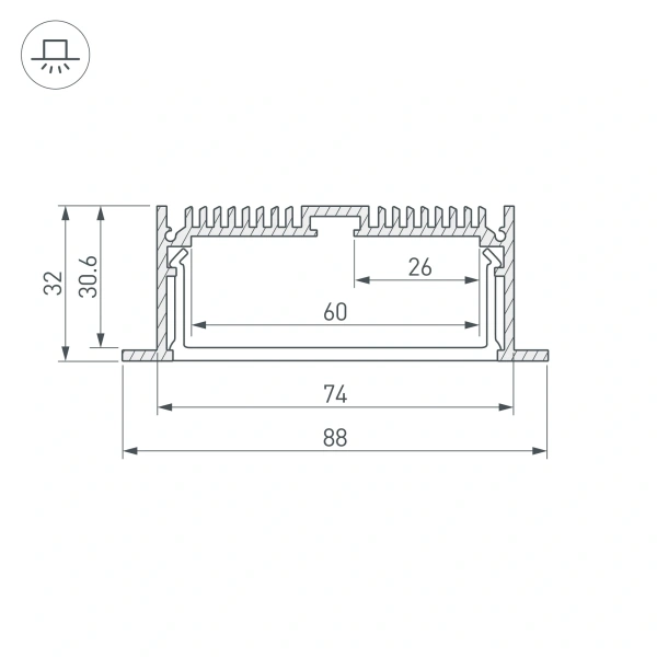 Профиль с экраном SL-LINIA88-F-2500 ANOD+OPAL (Arlight, Алюминий)