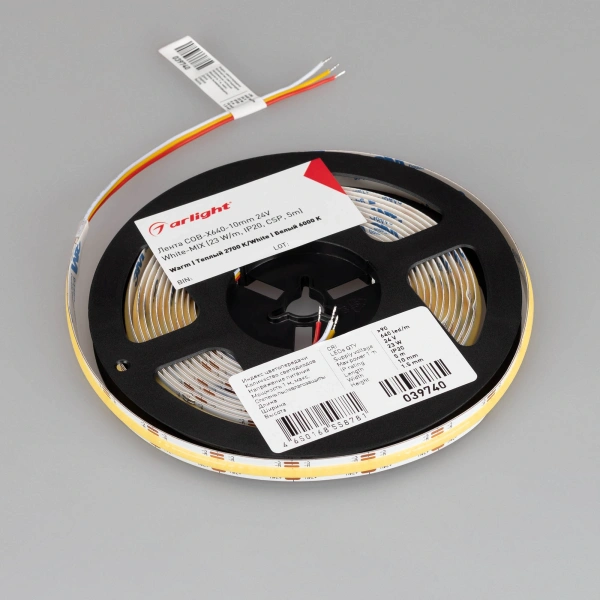 Светодиодная Лента COB-X640-10mm 24V White-MIX (23 W/m, IP20, CSP, 5m) (Arlight, Изменяемая ЦТ)