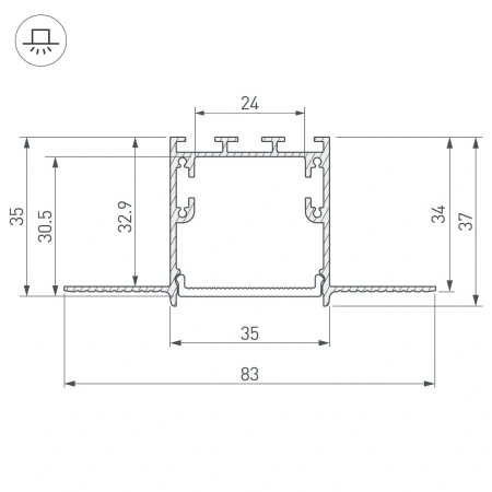 Профиль с экраном SL-LINIA32-FANTOM-2500 ANOD+FROST (Arlight, Алюминий)