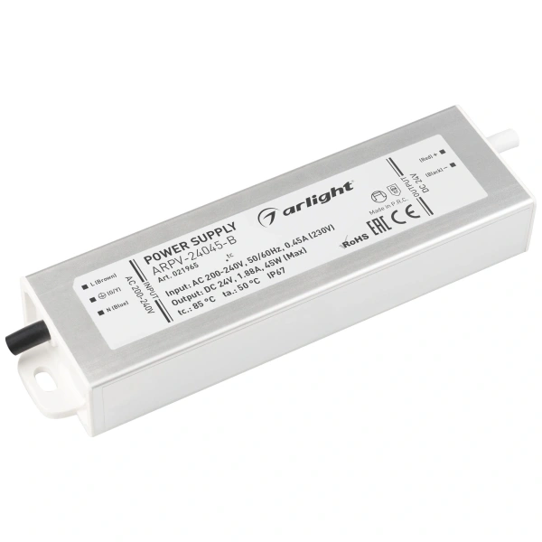 Блок питания ARPV-24045-B (24V, 1.9A, 45W) (Arlight, IP67 Металл, 3 года)