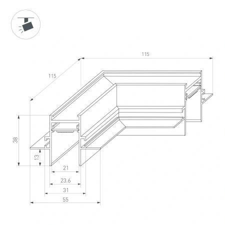Коннектор угловой MAG-CON-2538-FDW-L90 (BK) (Arlight, IP20 Металл, 3 года)