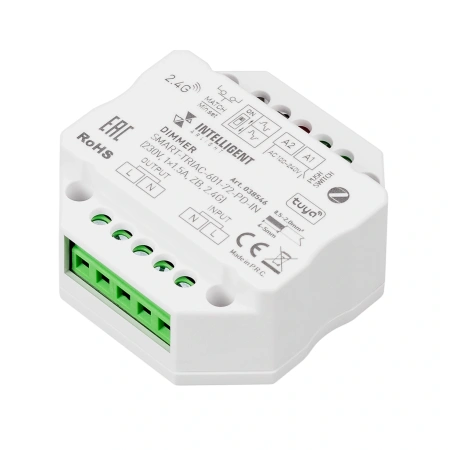 INTELLIGENT ARLIGHT Диммер SMART-TRIAC-601-72-PD-IN (230V, 1x1.5A, ZB, 2.4G) (IARL, IP20 Пластик, 5 лет)