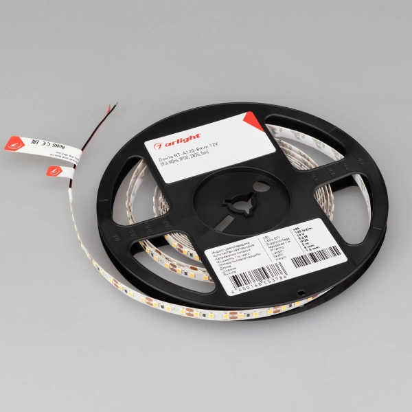 Светодиодная Лента RT-A120-8mm 12V Cool 8K (9.6 W/m, IP20, 2835, 5m) (Arlight, 9.6 Вт/м, IP20)