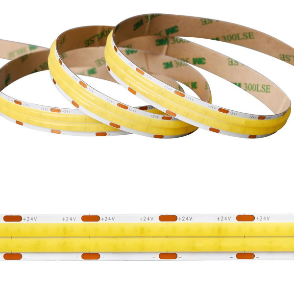Светодиодная лента COB, 600 chip/m, дневная 4000К, 24V, 24W/m, CRI>90, P12, IP20, A252