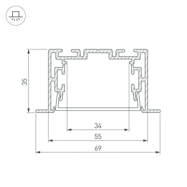 Профиль с экраном S2-LINIA69-F-2500 ANOD+OPAL (Arlight, Алюминий)