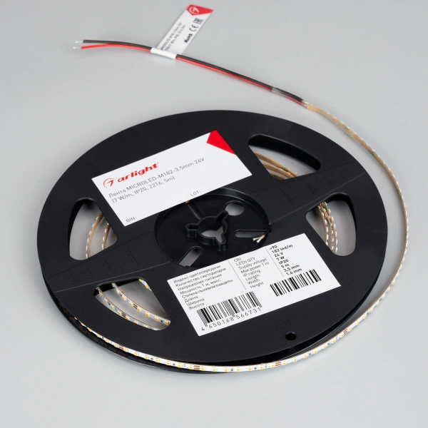 Светодиодная Лента MICROLED-M182-3.5mm 24V Warm3500 (7 W/m, IP20, 2216, 5m) (Arlight, узкая)