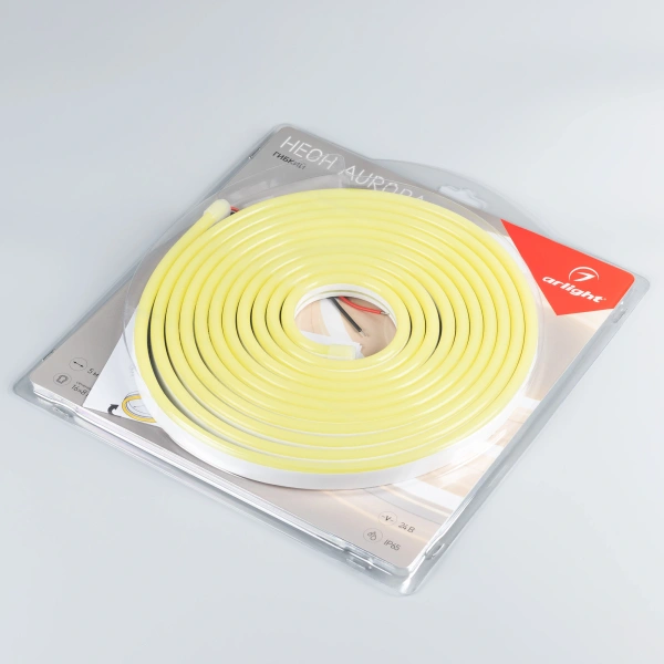Лента герметичная AURORA-PS-A120-16x8mm 24V Lemon (10 W/m, IP65, 2835, 5m) (Arlight, Силикон)