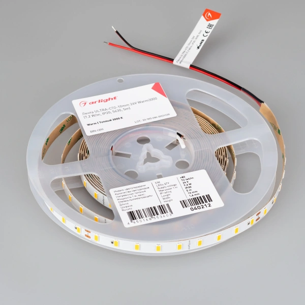 Светодиодная Лента ULTRA-C72-10mm 24V Warm3000 (7.2 W/m, IP20, 5630, 5m) (Arlight, высок.эфф.200 лм/Вт)