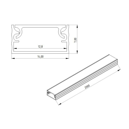 Алюминиевый профиль 551F (2000x14x7мм с рассеивателем)