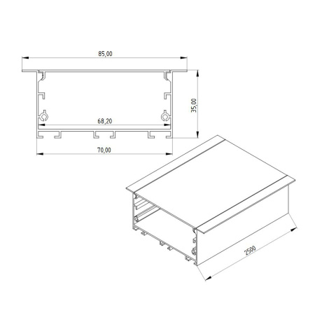 Алюминиевый профиль 321K (2500х85/70х35мм с рассеивателем)