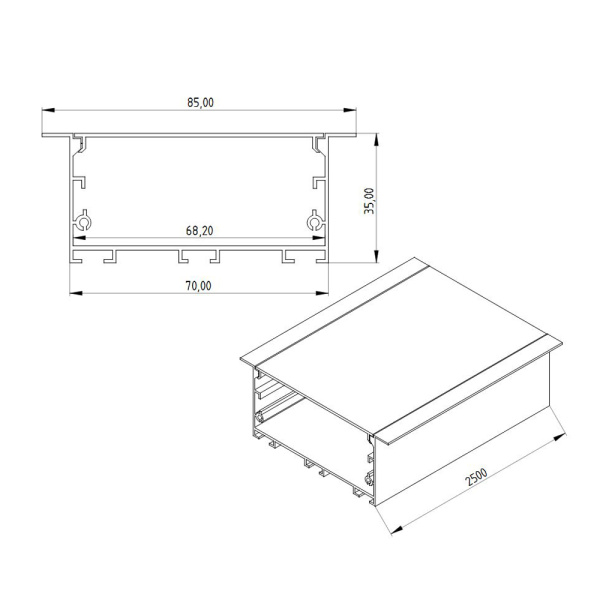 Алюминиевый профиль 321K (2500х85/70х35мм с рассеивателем)