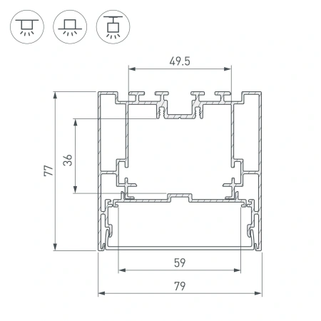 Профиль с экраном S2-LINE-7977-2500 ANOD+OPAL (Arlight, Алюминий)