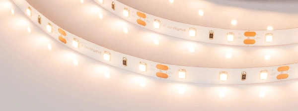 Светодиодная Лента RT-A60-8mm 12V Warm3000 (4.8 W/m, IP20, 2835, 5m) (Arlight, Открытый)