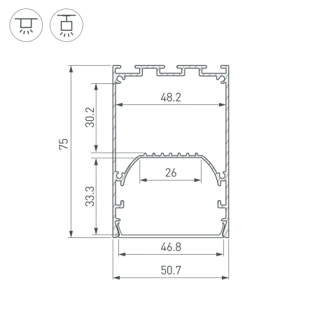 Профиль LINE-S-5075-2500 ANOD (Arlight, Алюминий)