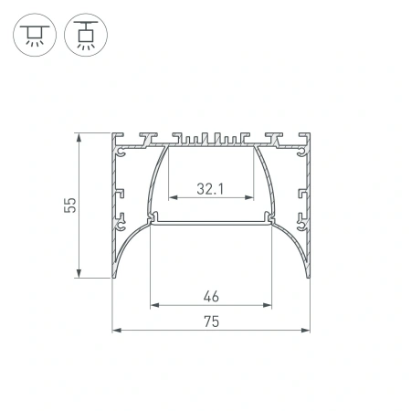 Профиль ARH-POWER-7555-COMFORT-2000 ANOD (Arlight, Алюминий)
