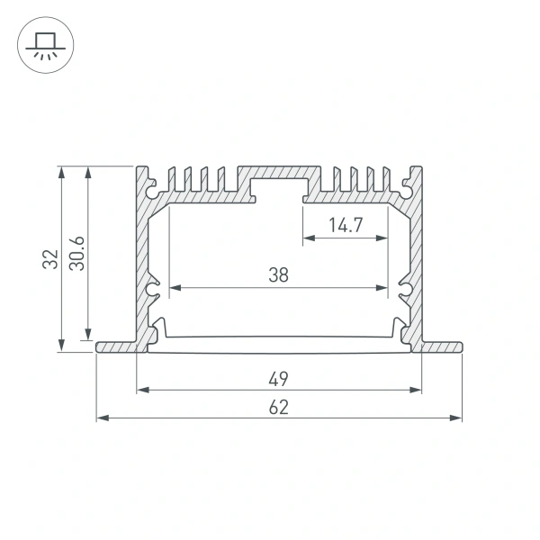 Профиль с экраном SL-LINIA62-F-2500 ANOD+OPAL (Arlight, Алюминий)