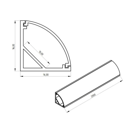 Алюминиевый профиль LC1616 168 (2000х16х16мм с рассеивателем)