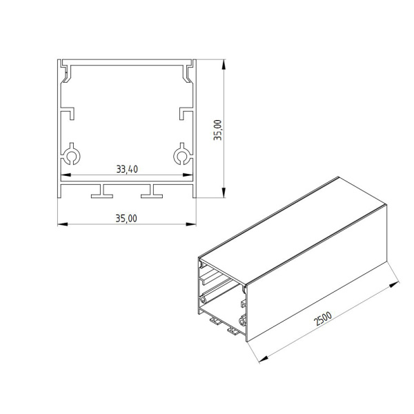 Алюминиевый профиль 320K (2500х35х35мм с рассеивателем)