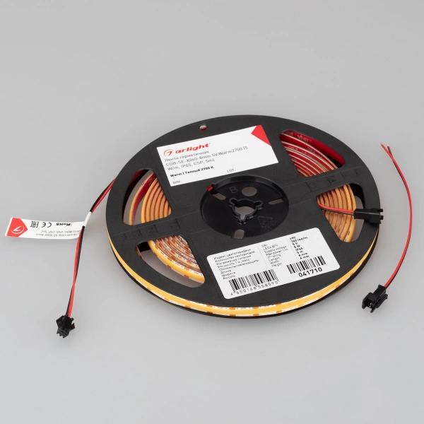 Светодиодная Лента герметичная COB-SE-X360-8mm 5V Warm2700 (5 W/m, IP65, CSP, 5m) (Arlight, -)