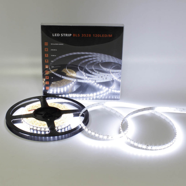 Светодиодная лента Class Premium, 3528, 120 led/m, White, 24V, IP33, А6