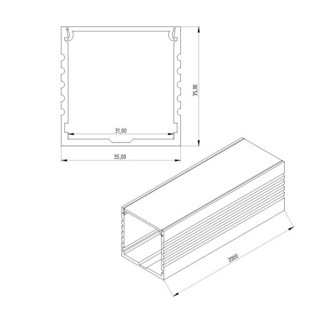 Алюминиевый профиль 046 (2000х35х35мм с рассеивателем)