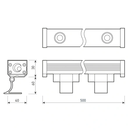 Линейный прожектор AR-LINE-500-12W Warm3000 (GR, 15 deg, 230V) (Arlight, IP65 Металл, 3 года)