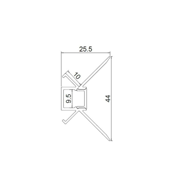 Алюминиевый профиль встраиваемый в гипсокартон 345 (2500*44*25,5мм с рассеивателем, внутренний угол)