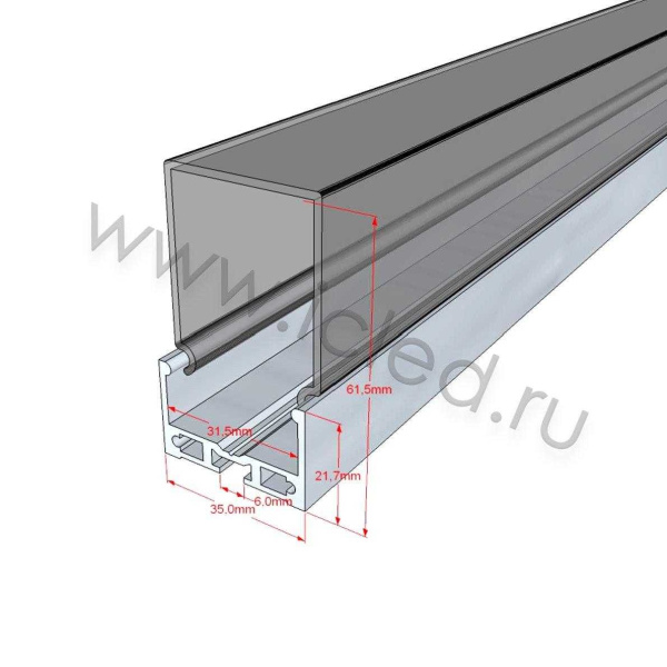 Алюминиевый профиль 204 (2000х35х61,5мм с рассеивателем)