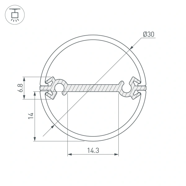 Профиль ROUND-D30-DUAL-2000 ANOD (Arlight, Алюминий)