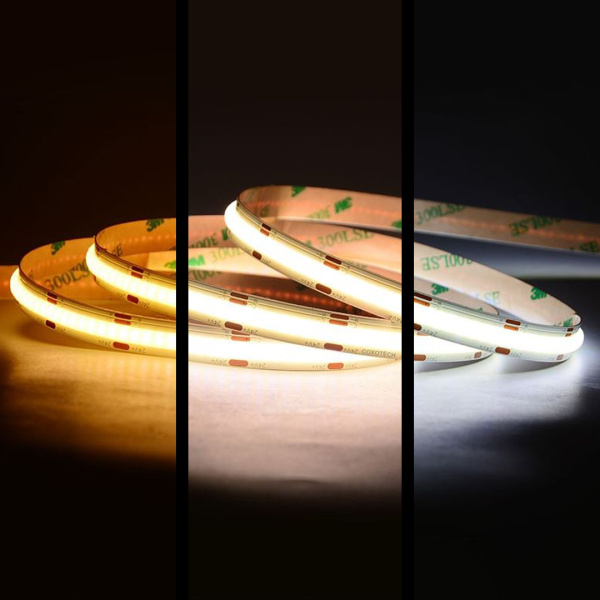 Светодиодная лента COB, 608 chip/m, CCT 2700-6500K, 24V, 14W/m, CRI>90, P10, IP20, A254
