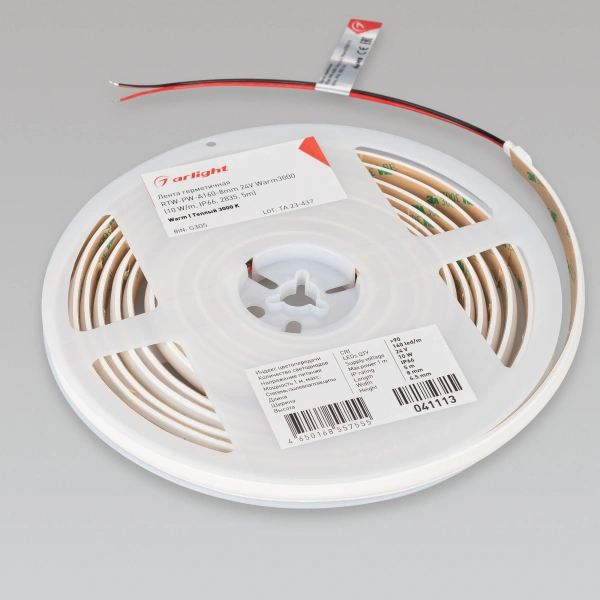 Светодиодная Лента герметичная RTW-PW-A160-8mm 24V Warm3000 (10 W/m, IP66, 2835, 5m) (Arlight, Матовая)