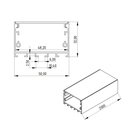 Алюминиевый профиль LC3250 1702 (2000х50х32мм с рассеивателем)