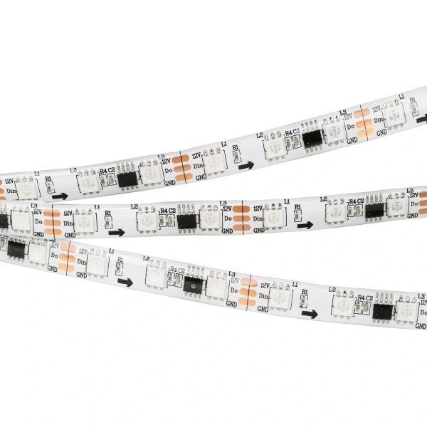 Светодиодная Лента герметичная SPI-SE-B60-10mm 12V RGB-PX3 (14.4 W/m, IP65, 5060, 5m) (Arlight, бегущий огонь)