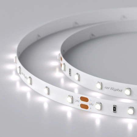 Светодиодная Лента RT 2-5000 24V White6000 (3528, 300 LED, LUX) (Arlight, 4.8 Вт/м, IP20)
