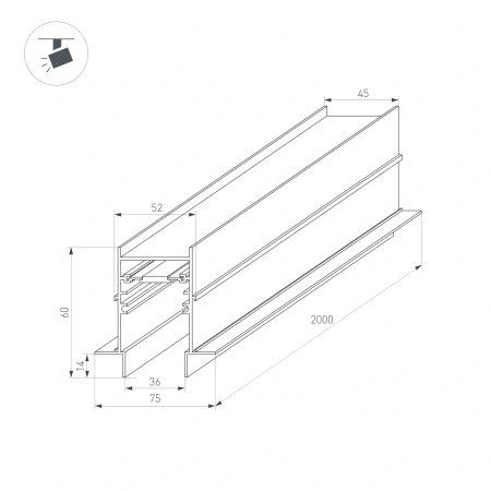 Трек встраиваемый MAG-TRACK-4560-FDW-2000 (BK) (Arlight, IP20 Металл, 3 года)