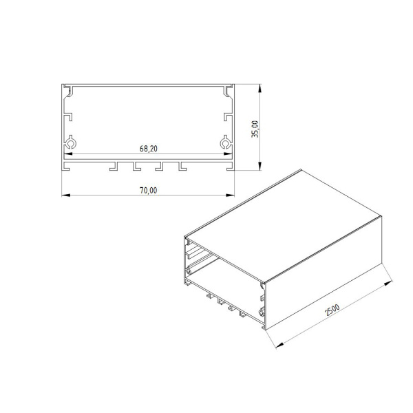 Алюминиевый профиль 322K (2500х70х35мм с рассеивателем)