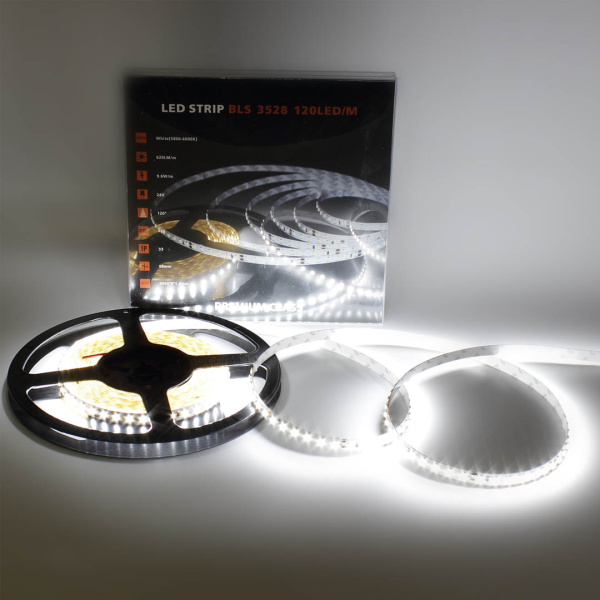 Светодиодная лента Class Premium, 3528, 120 led/m, White, 24V, IP33, А6