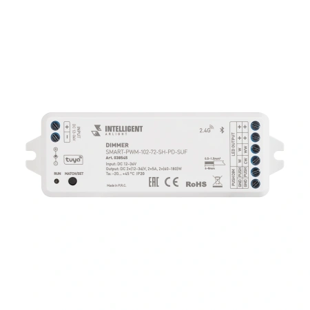 INTELLIGENT ARLIGHT Диммер SMART-PWM-102-72-SH-PD-SUF (12-36V, 2x5A, TUYA BLE, 2.4G) (IARL, IP20 Пластик, 5 лет)