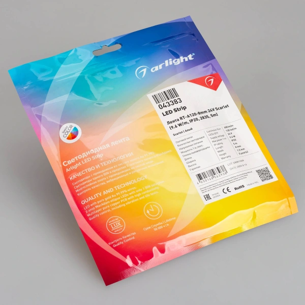 Светодиодная Лента RT-A120-8mm 24V Scarlet (9.6 W/m, IP20, 2835, 5m) (Arlight, -)