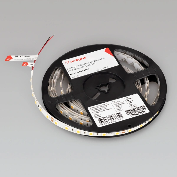 Светодиодная Лента RT-B60-10mm 24V Warm2700 (14.4 W/m, IP20, 5060, 5m) (Arlight, 14.4 Вт/м, IP20)