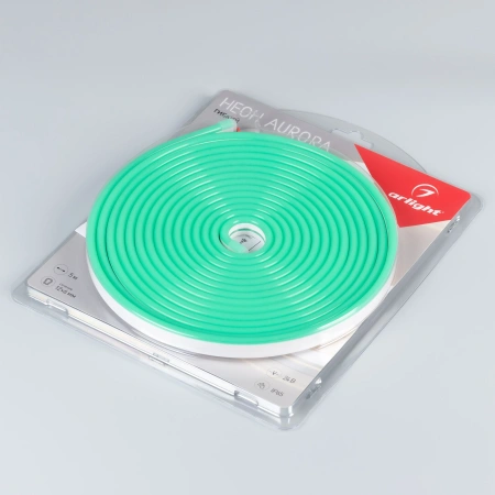 Лента герметичная AURORA-PS-A120-12x6mm 24V Green (10 W/m, IP65, 2835, 5m) (Arlight, Силикон)