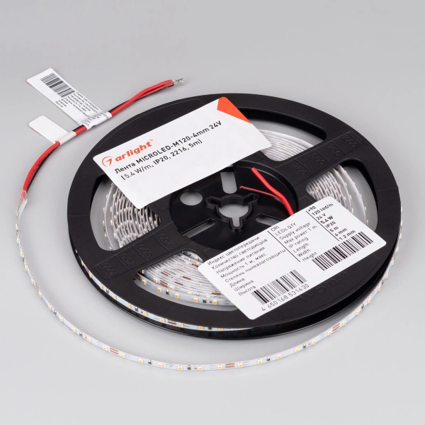 Светодиодная Лента MICROLED-M120-4mm 24V Warm2700 (5.4 W/m, IP20, 2216, 5m) (Arlight, узкая)