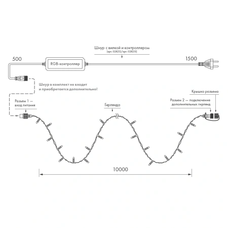 Светодиодная гирлянда ARD-STRING-CLASSIC-20000-BLACK-200LED-MILK-SYNC RGB (230V, 13W) (Ardecoled, IP65)