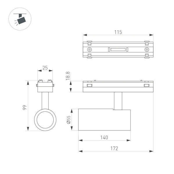 Светильник MAG-VIBE-SPOT-R55-18W Day4000 (BK, 24 deg, 48V) (Arlight, IP20 Металл, 5 лет)