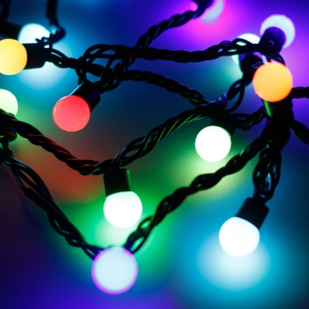 Светодиодная гирлянда ARD-BALL-CLASSIC-D17.5-10000-BLACK-100LED RGB (230V, 7W) (Ardecoled, IP65)